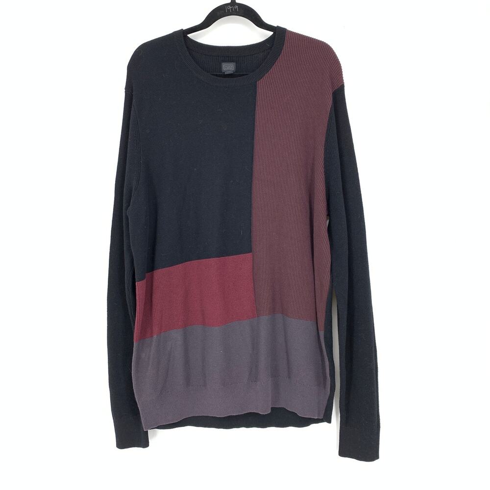 14th & Union Women's Sz L Color Block Pullover Tunic Sweater Burgundy Black NWT